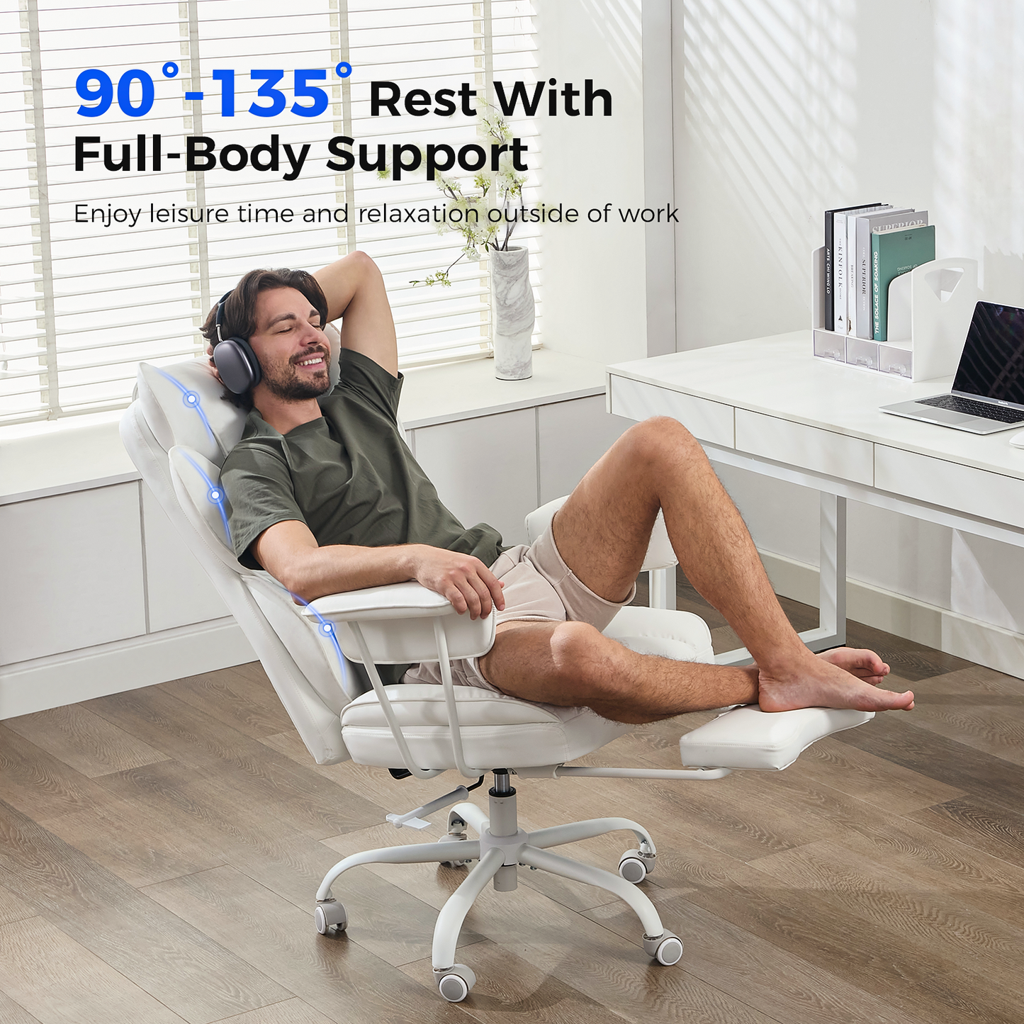 TMV Ergonomic Office Chair Gaming Chair Desk Chair Computer Chair with Wide Seat, Adjustable Height, Lumbar Support, Swivel Task Chair for Home Office，White