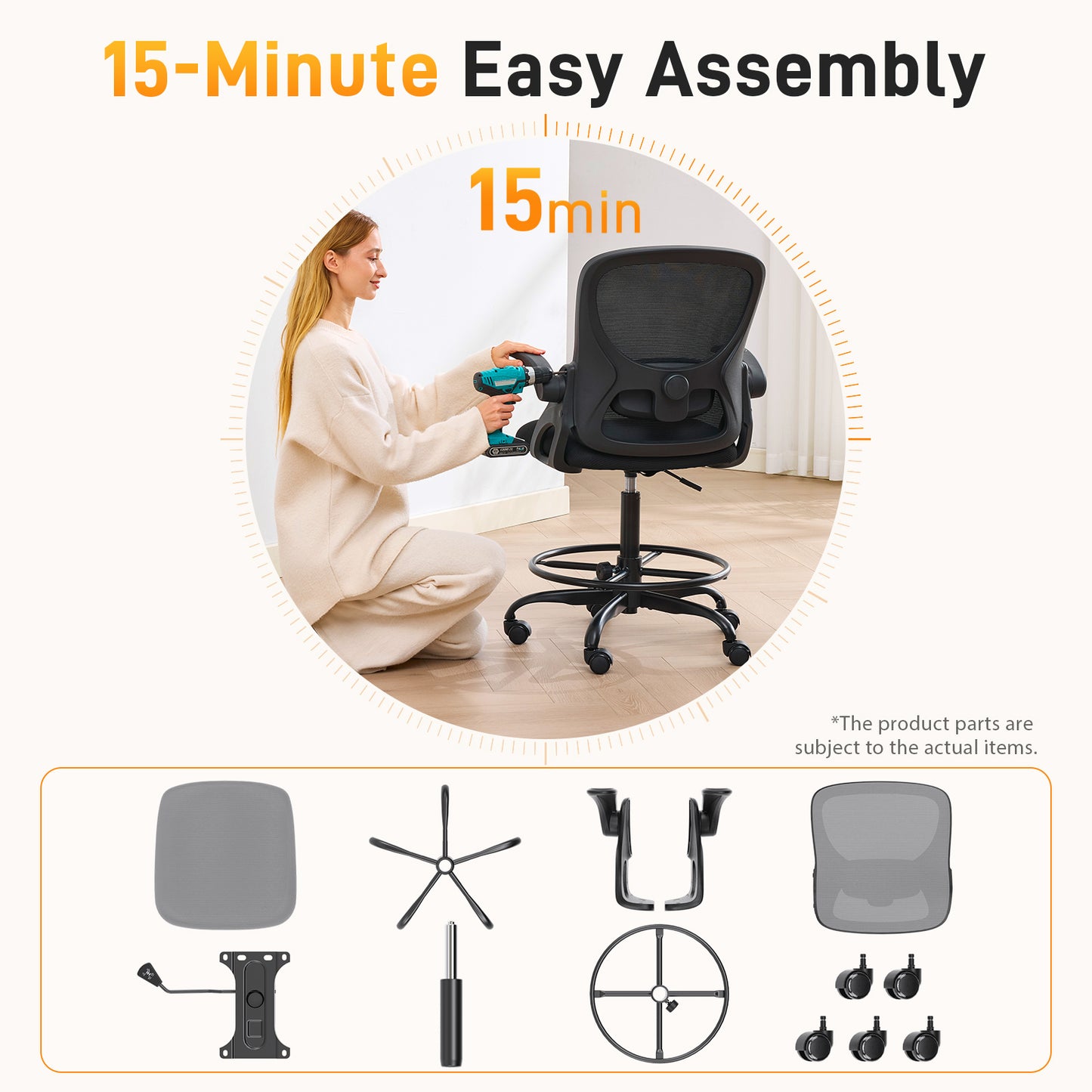 TMV Drafting Chairs Adjustable Height Desk Chair, Ergonomic Office Chair with Foot Rest, Computer Chair,Black-Gray